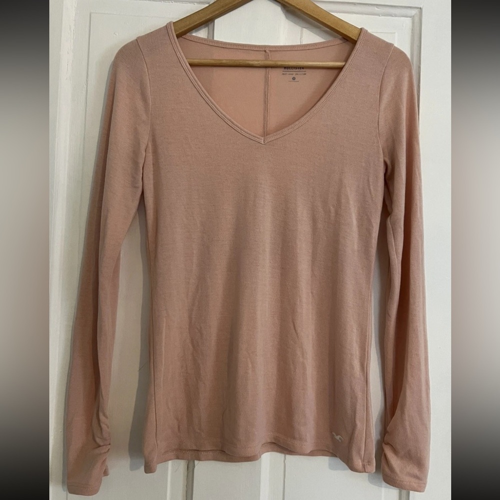 Hollister Y2K Peach V-Neck Long Sleeve Tunic Top Medium Minimalist Basic